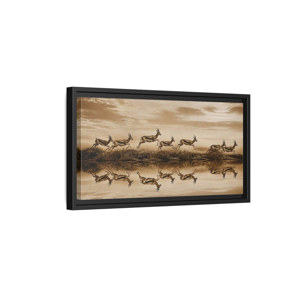 Side Mockup 8. Animals Gazelles Sepia Wildlife shown as stretched canvas wall art