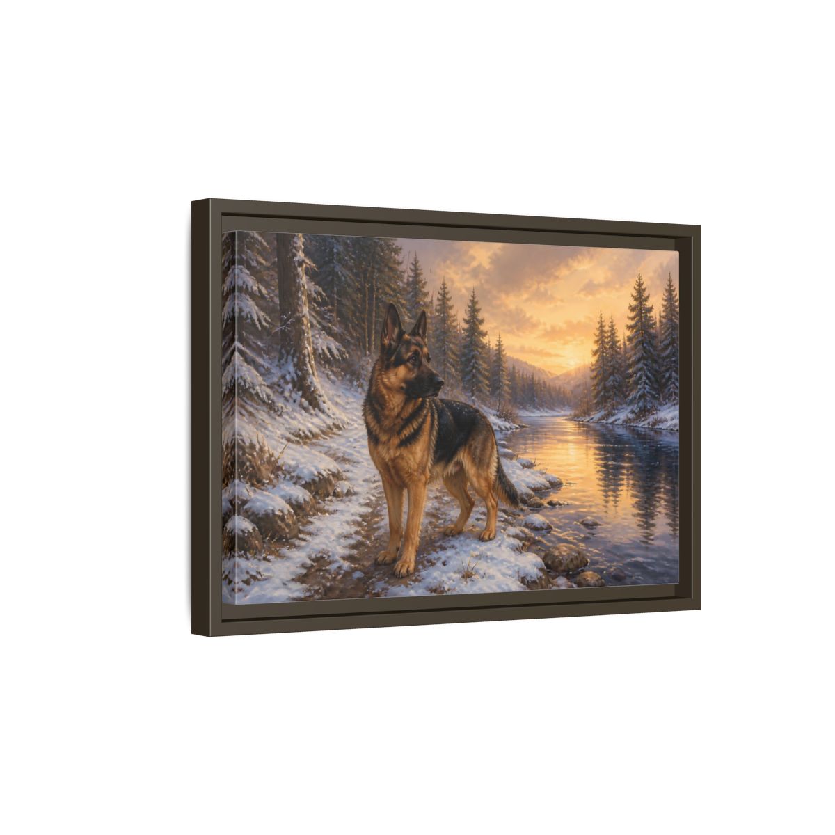 Side Mockup 5. Animals German Shepherd German Shepherd Winter shown as stretched canvas wall art