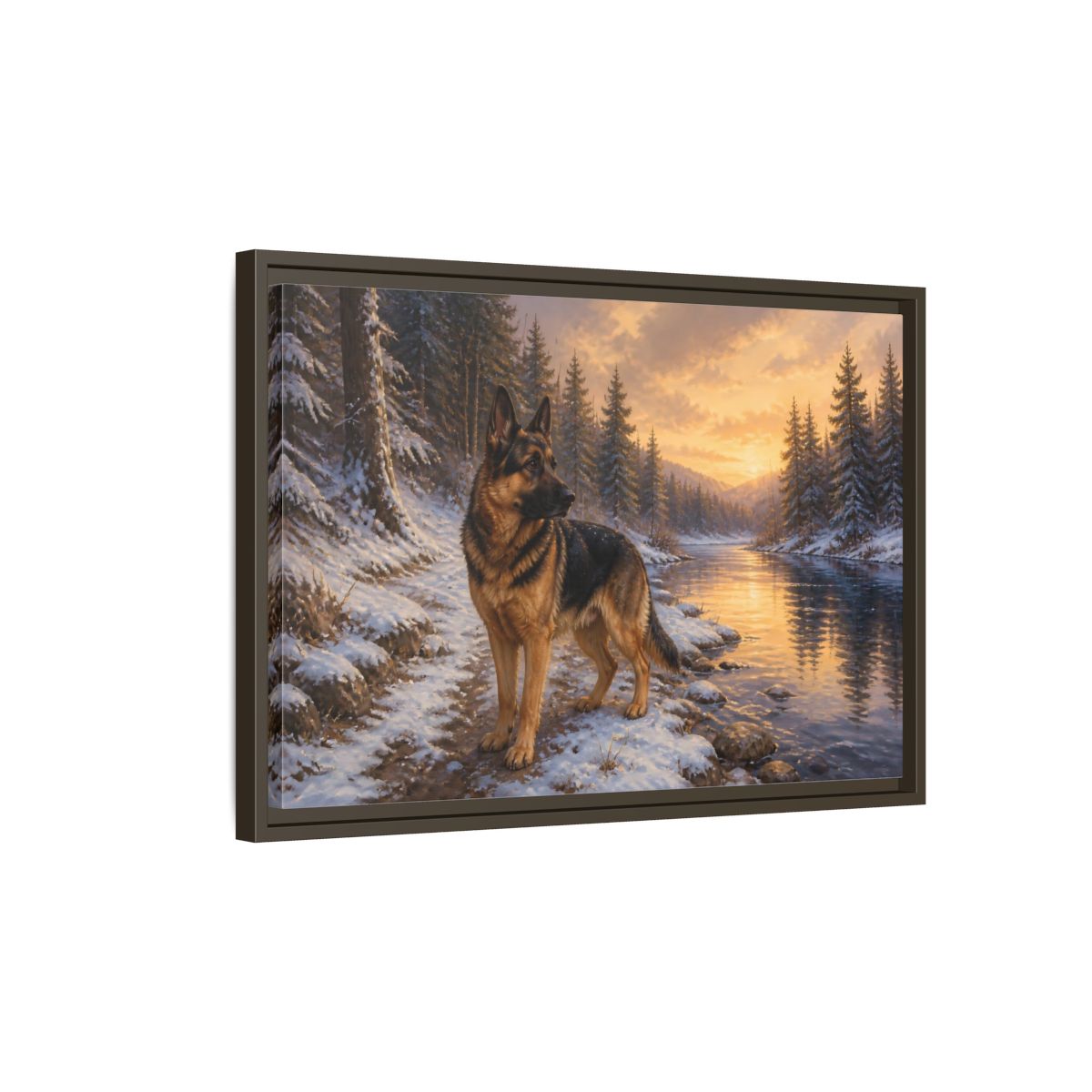 Side Mockup 2. Animals German Shepherd German Shepherd Winter shown as stretched canvas wall art