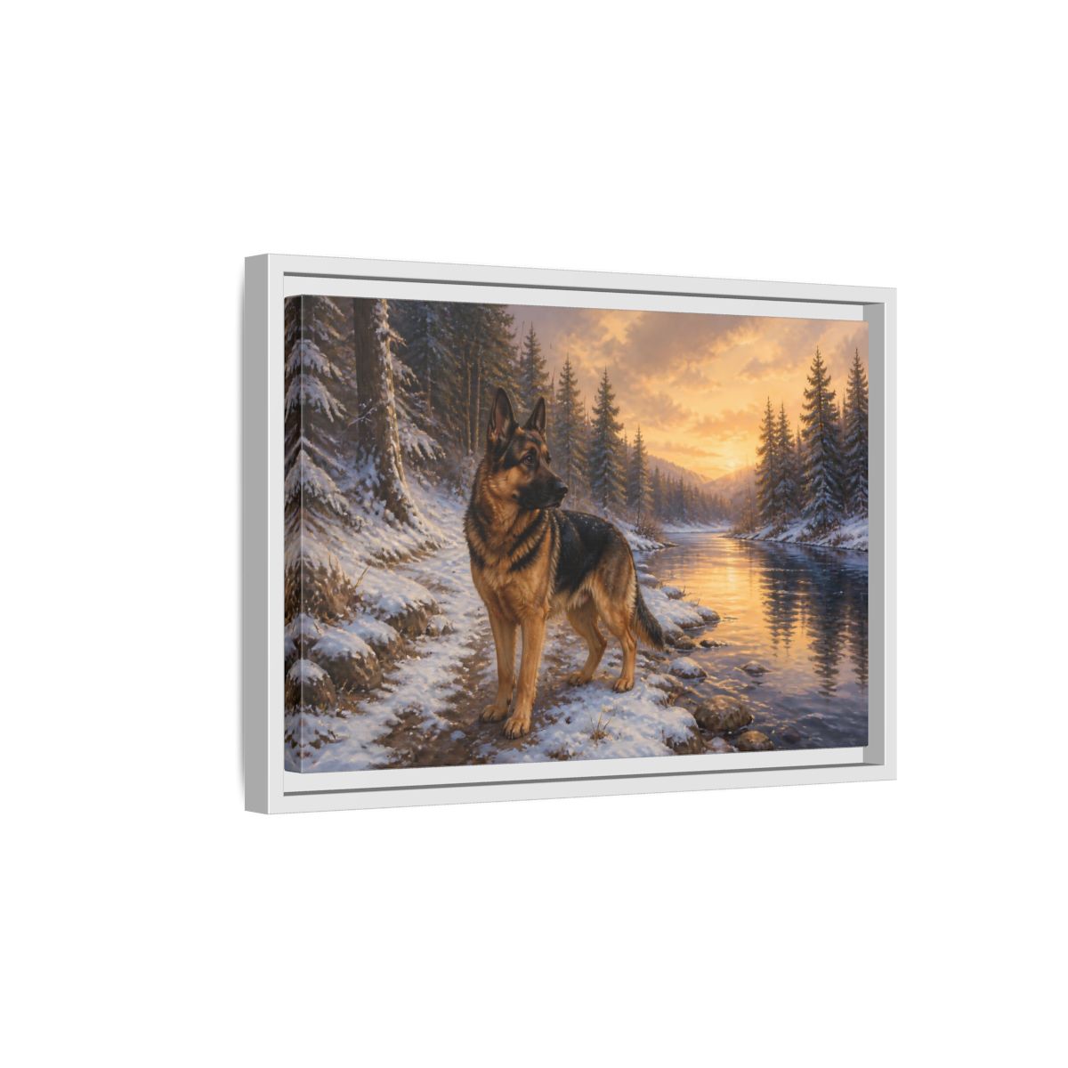 Side Mockup 4. Animals German Shepherd German Shepherd Winter shown as stretched canvas wall art