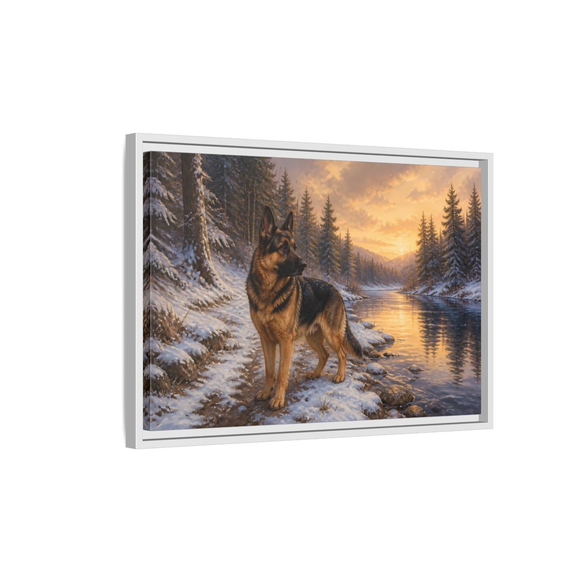 Side Mockup 1. Animals German Shepherd German Shepherd Winter shown as stretched canvas wall art
