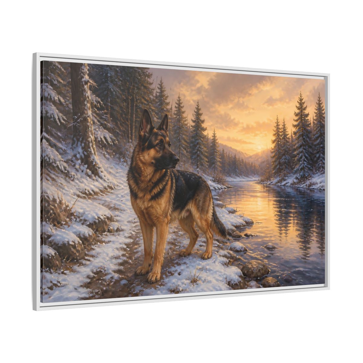 Side Mockup 7. Animals German Shepherd German Shepherd Winter shown as stretched canvas wall art