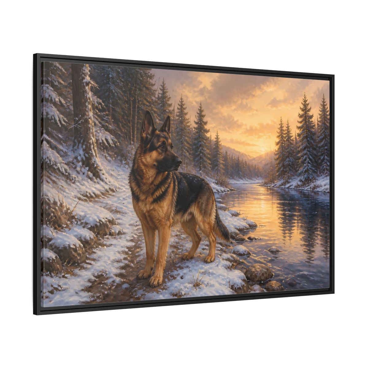 Side Mockup 12. Animals German Shepherd German Shepherd Winter shown as stretched canvas wall art