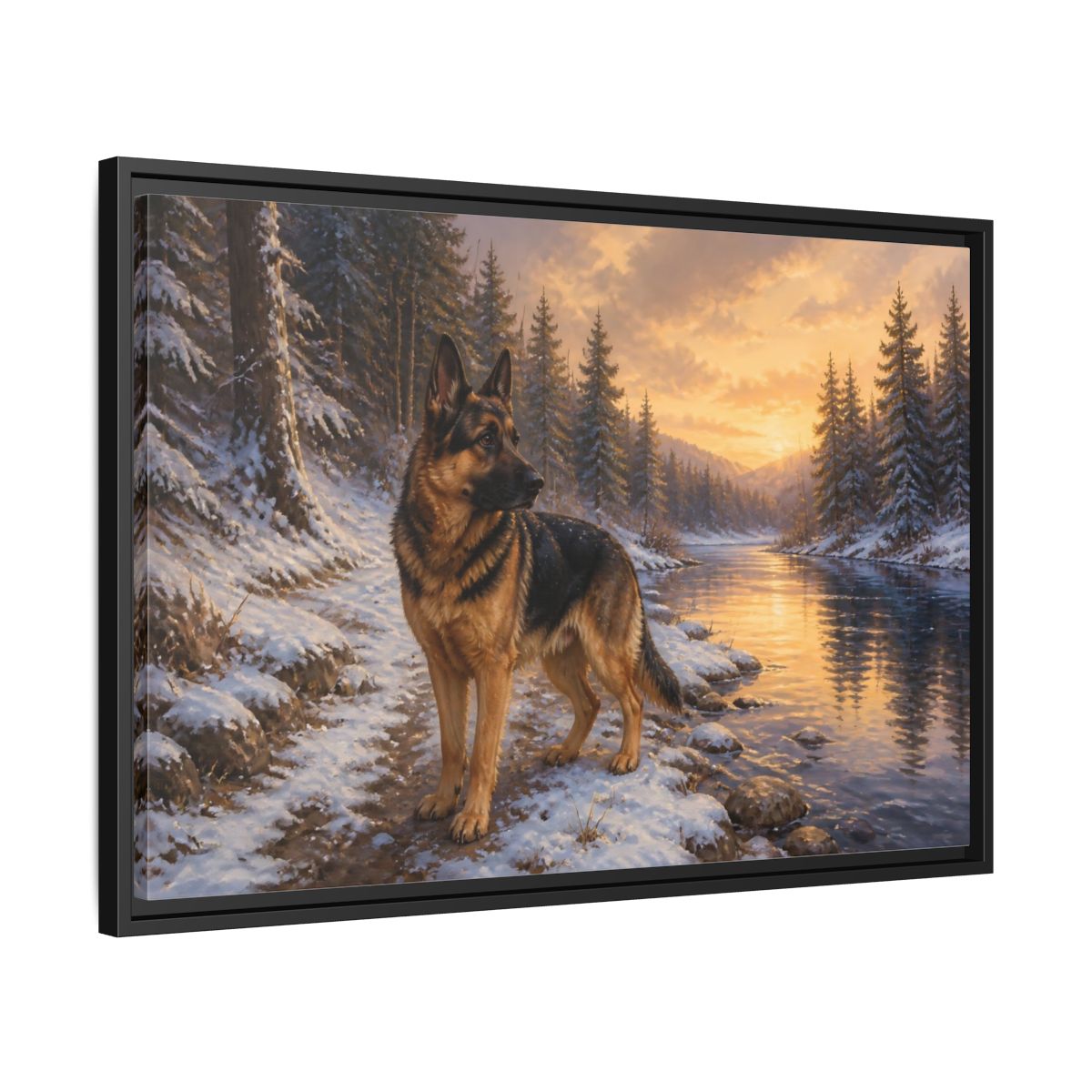 Side Mockup 14. Animals German Shepherd German Shepherd Winter shown as stretched canvas wall art