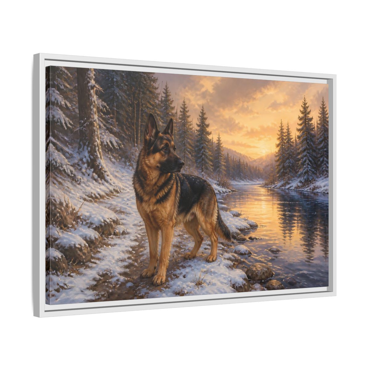 Side Mockup 10. Animals German Shepherd German Shepherd Winter shown as stretched canvas wall art
