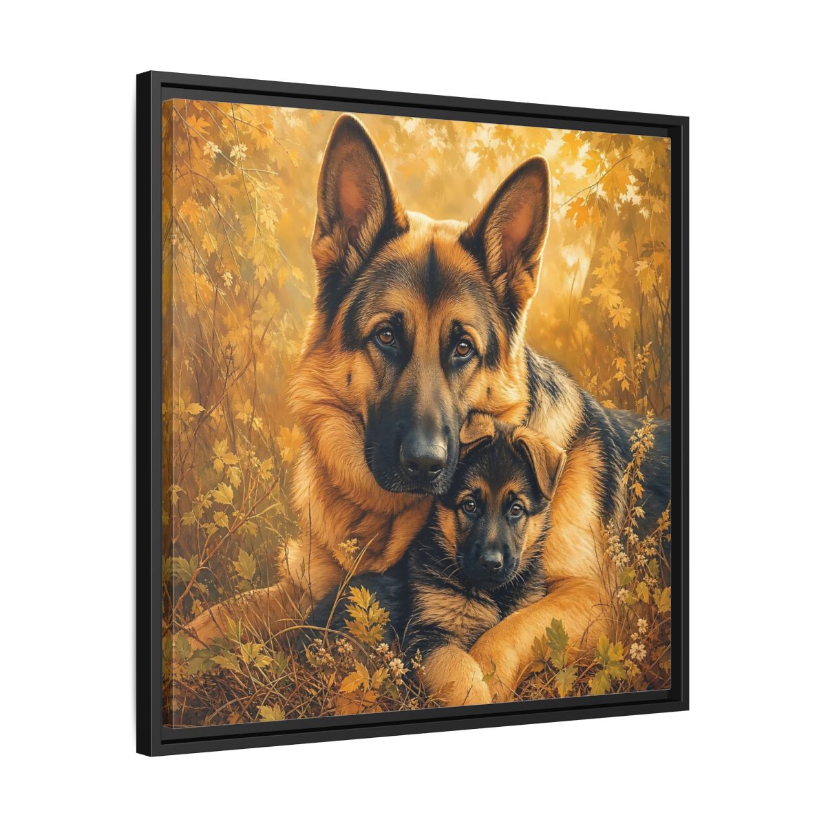 Side Mockup 31. Animals German Shepherds Autumn German Shepherds shown as stretched canvas wall art