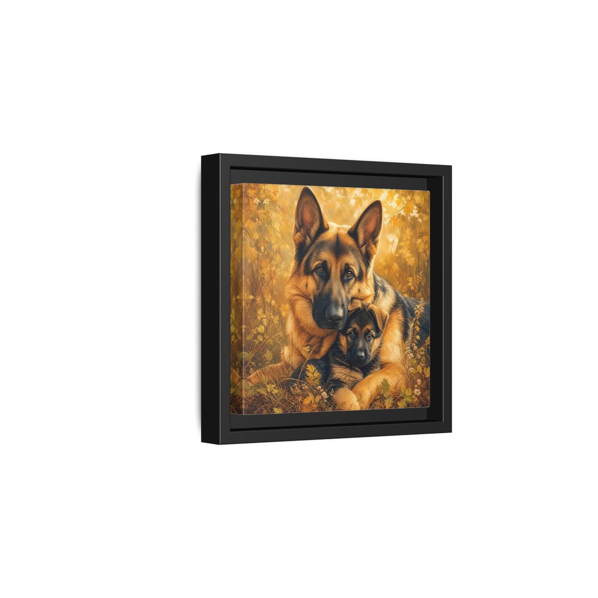 Side Mockup 3. Animals German Shepherds Autumn German Shepherds shown as stretched canvas wall art