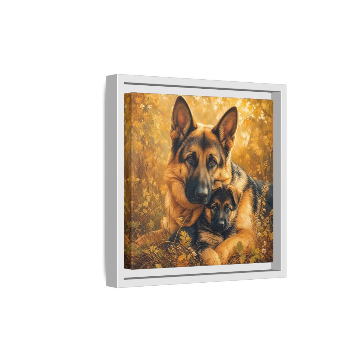 Side Mockup 19. Animals German Shepherds Autumn German Shepherds shown as stretched canvas wall art