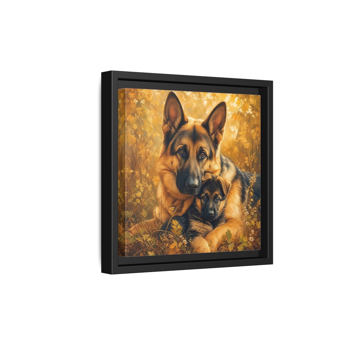 Side Mockup 21. Animals German Shepherds Autumn German Shepherds shown as stretched canvas wall art