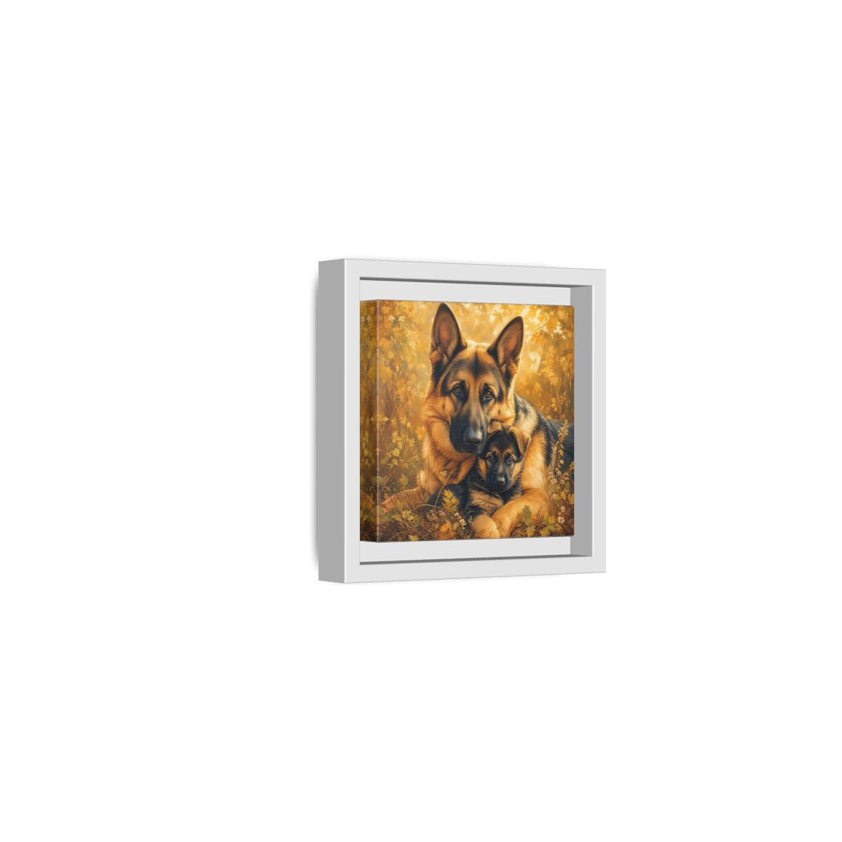 Side Mockup 22. Animals German Shepherds Autumn German Shepherds shown as stretched canvas wall art
