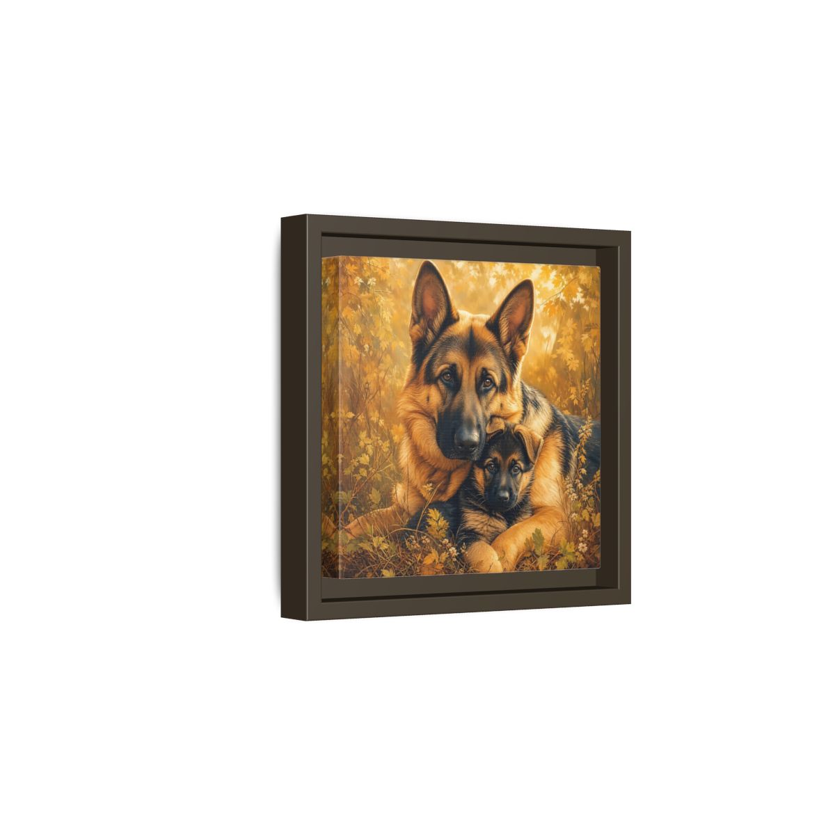 Side Mockup 2. Animals German Shepherds Autumn German Shepherds shown as stretched canvas wall art