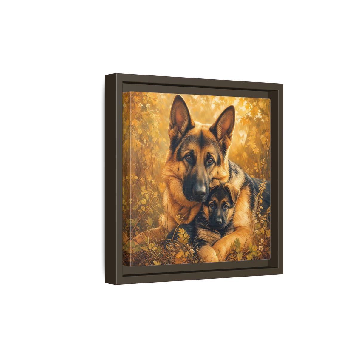 Side Mockup 20. Animals German Shepherds Autumn German Shepherds shown as stretched canvas wall art