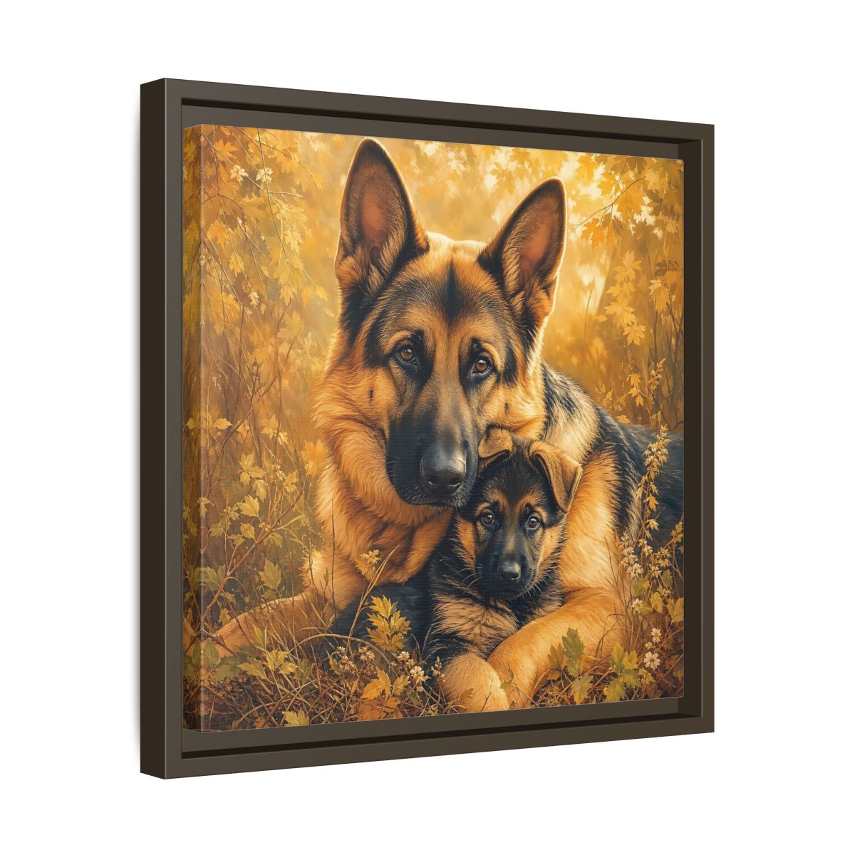 Side Mockup 29. Animals German Shepherds Autumn German Shepherds shown as stretched canvas wall art