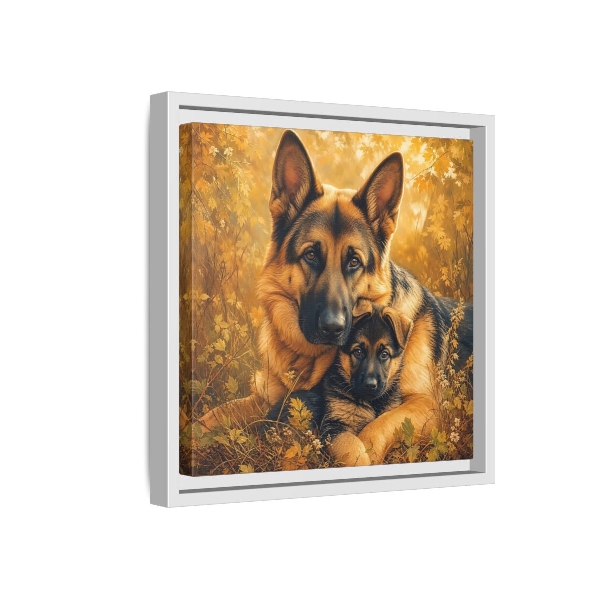 Side Mockup 16. Animals German Shepherds Autumn German Shepherds shown as stretched canvas wall art