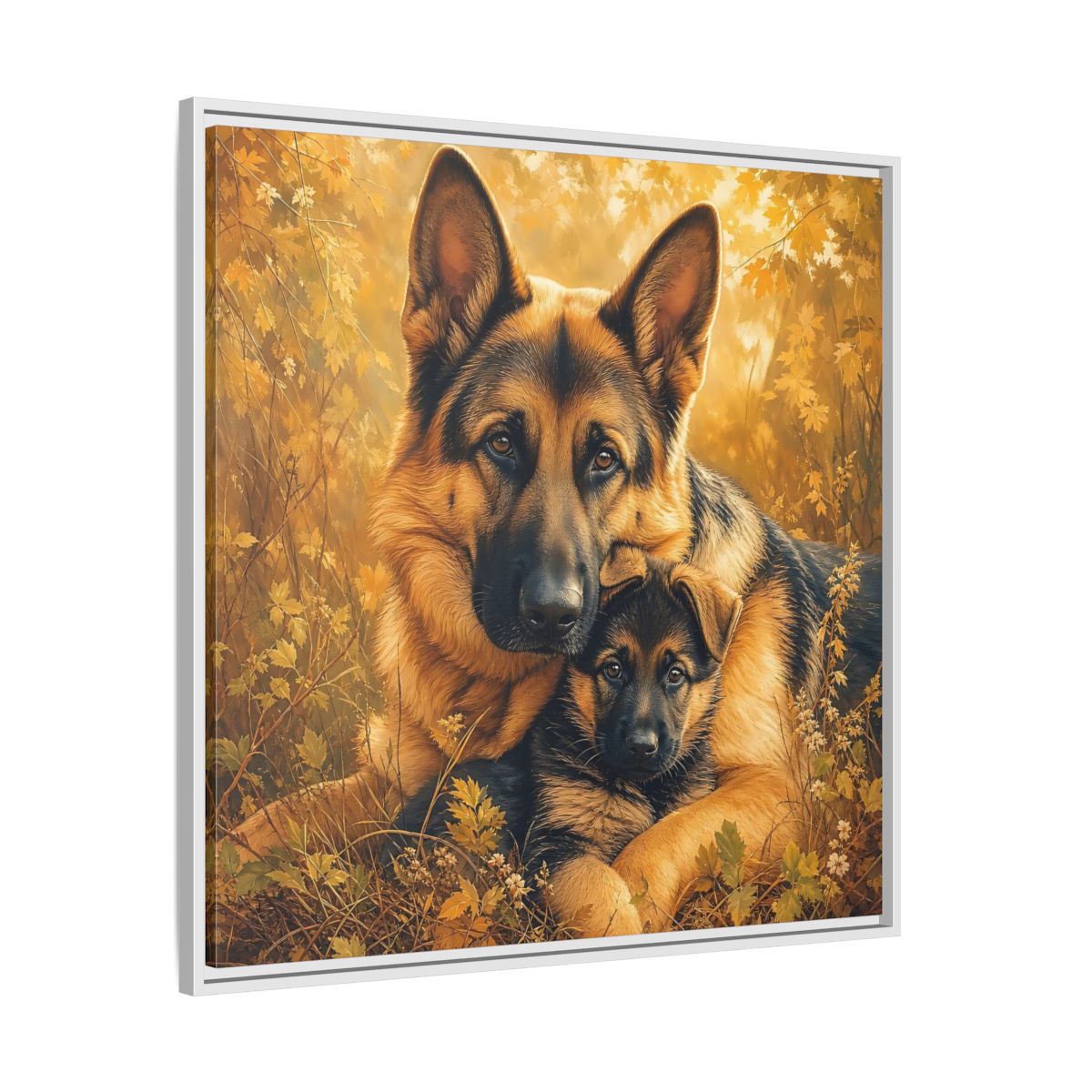 Side Mockup 25. Animals German Shepherds Autumn German Shepherds shown as stretched canvas wall art