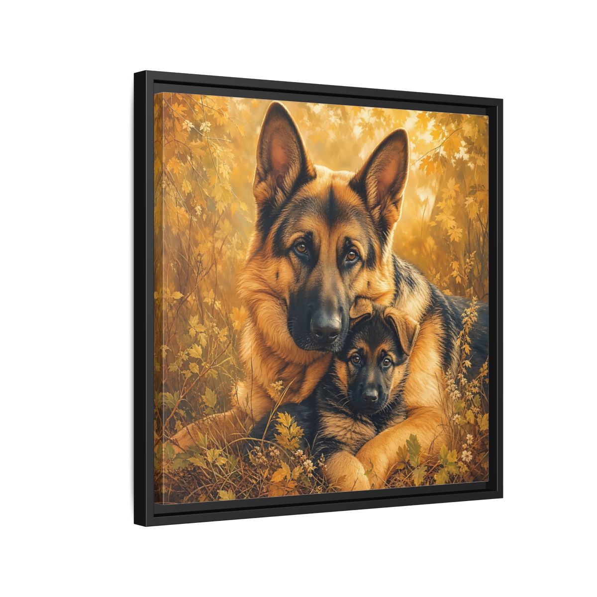 Side Mockup 12. Animals German Shepherds Autumn German Shepherds shown as stretched canvas wall art