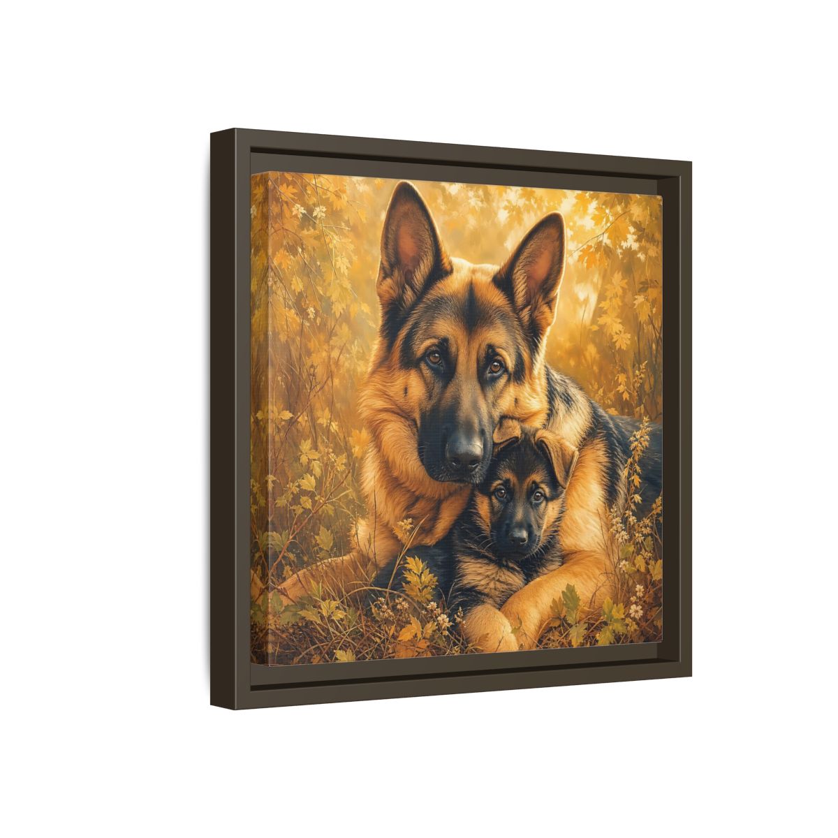 Side Mockup 17. Animals German Shepherds Autumn German Shepherds shown as stretched canvas wall art