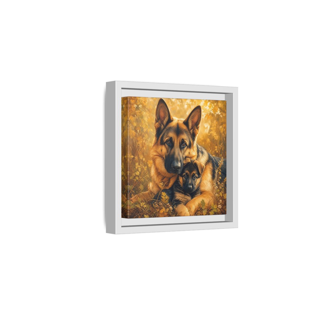 Side Mockup 1. Animals German Shepherds Autumn German Shepherds shown as stretched canvas wall art