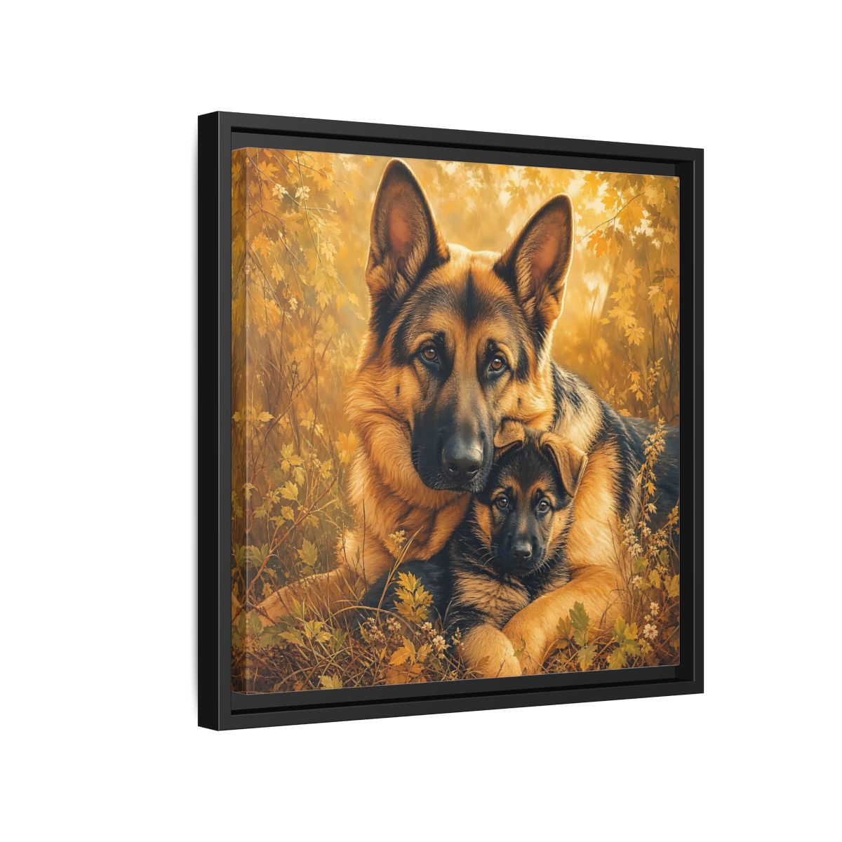 Side Mockup 15. Animals German Shepherds Autumn German Shepherds shown as stretched canvas wall art