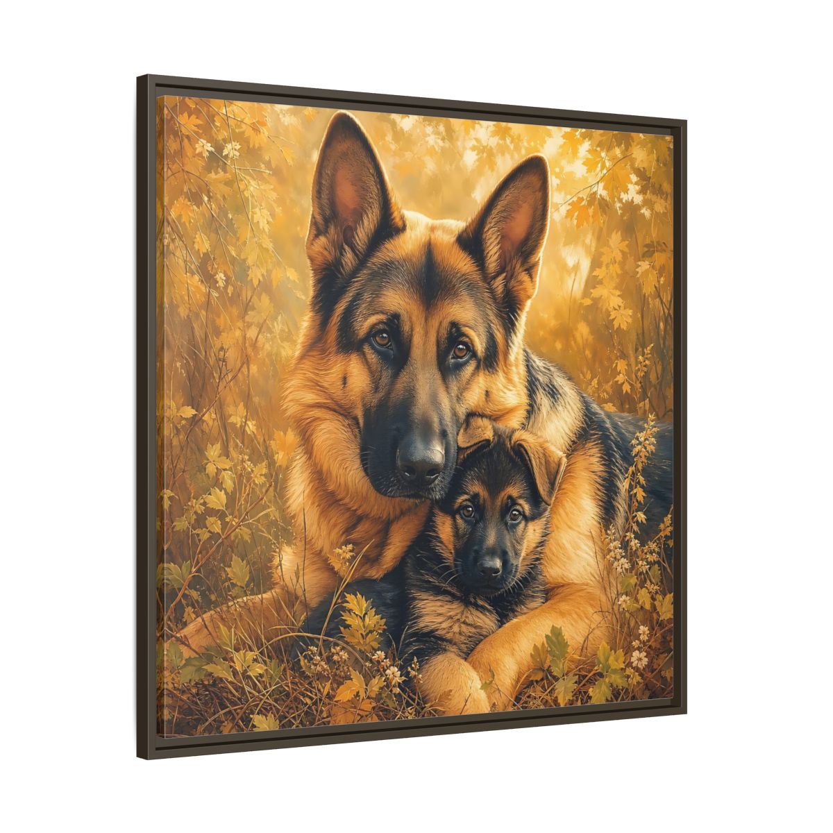 Main Mockup. Animals German Shepherds Autumn German Shepherds shown as stretched canvas wall art
