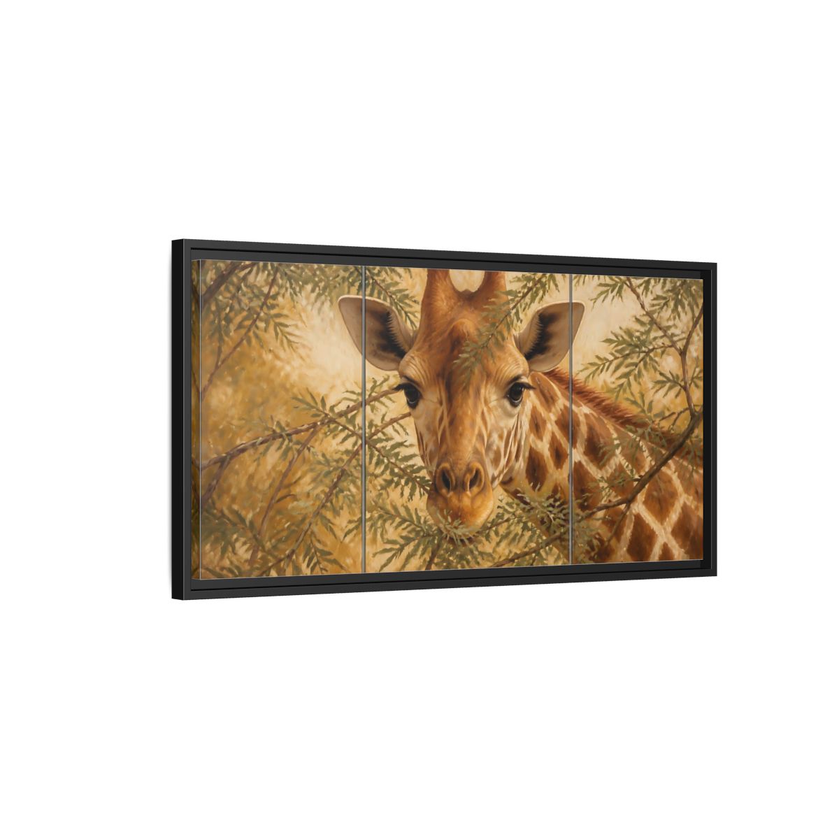 Side Mockup 2. Animals Giraffe Brown And Green shown as stretched canvas wall art