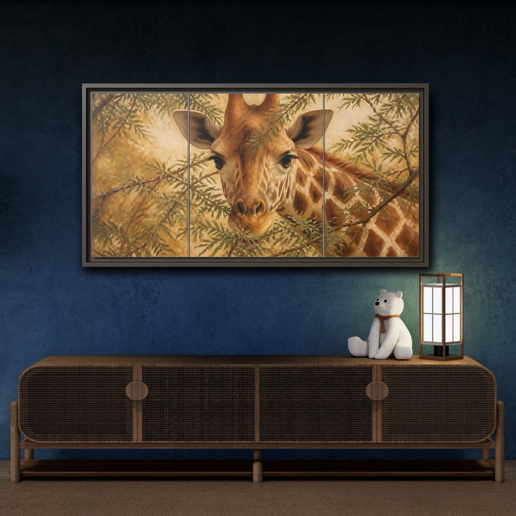 Mockup 4. Animals Giraffe Brown And Green shown as stretched canvas wall art
