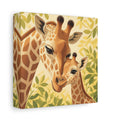 Side Mockup 2. Animals Giraffe Family Brown Green Giraffe shown as stretched canvas wall art