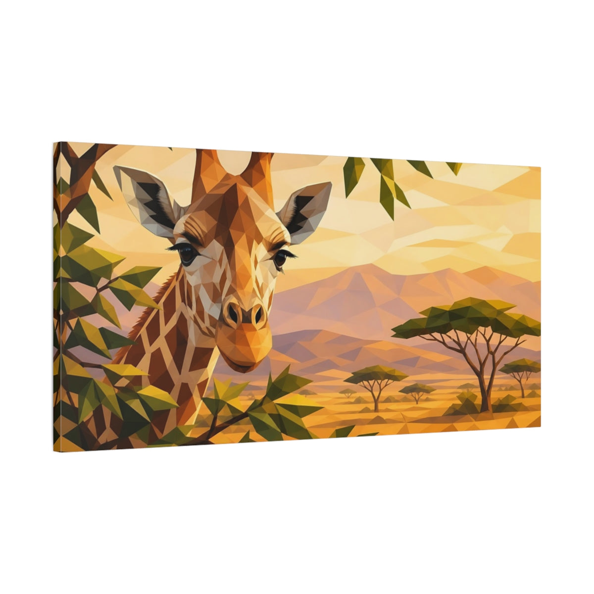 Main Mockup. Animals Giraffe Geometric Safari shown as stretched canvas wall art