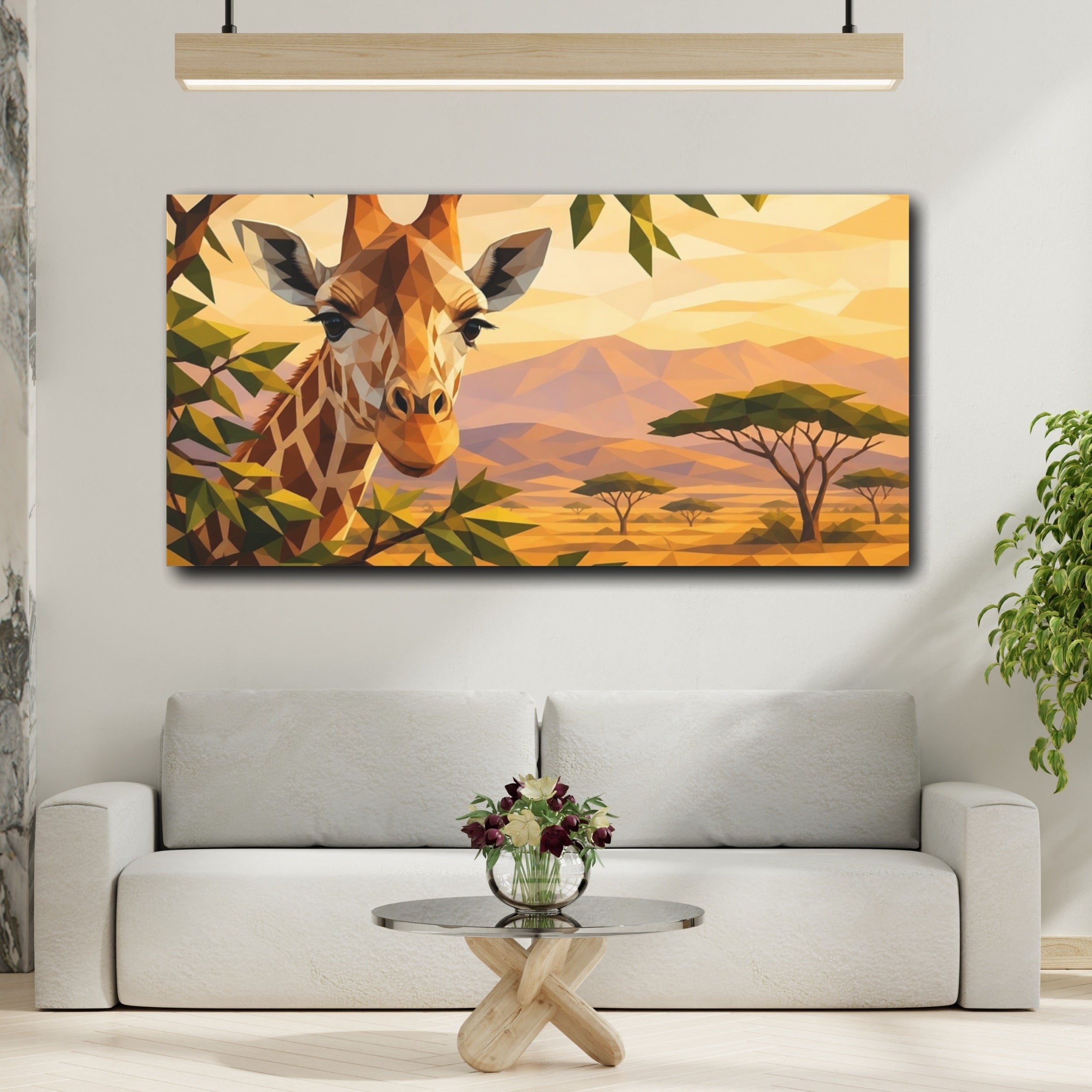 Mockup 2. Animals Giraffe Geometric Safari shown as stretched canvas wall art
