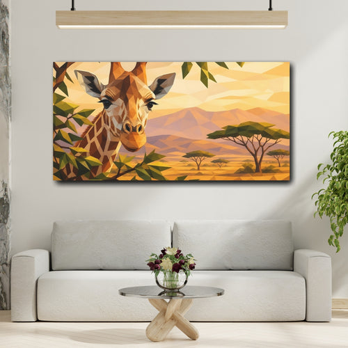 Mockup 2. Animals Giraffe Geometric Safari shown as stretched canvas wall art