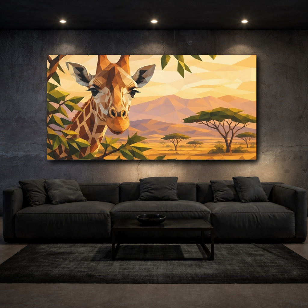 Mockup 3. Animals Giraffe Geometric Safari shown as stretched canvas wall art