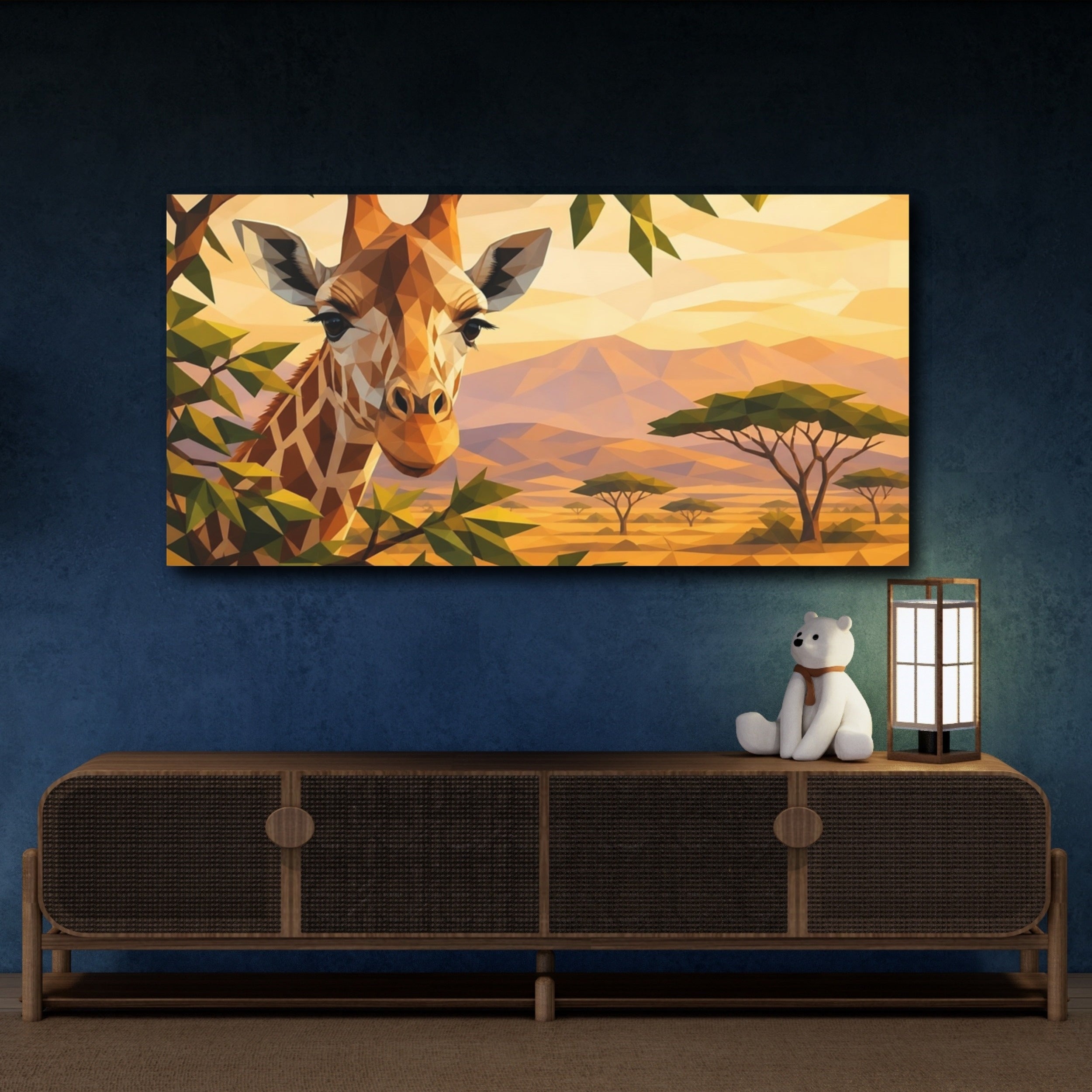 Mockup 4. Animals Giraffe Geometric Safari shown as stretched canvas wall art