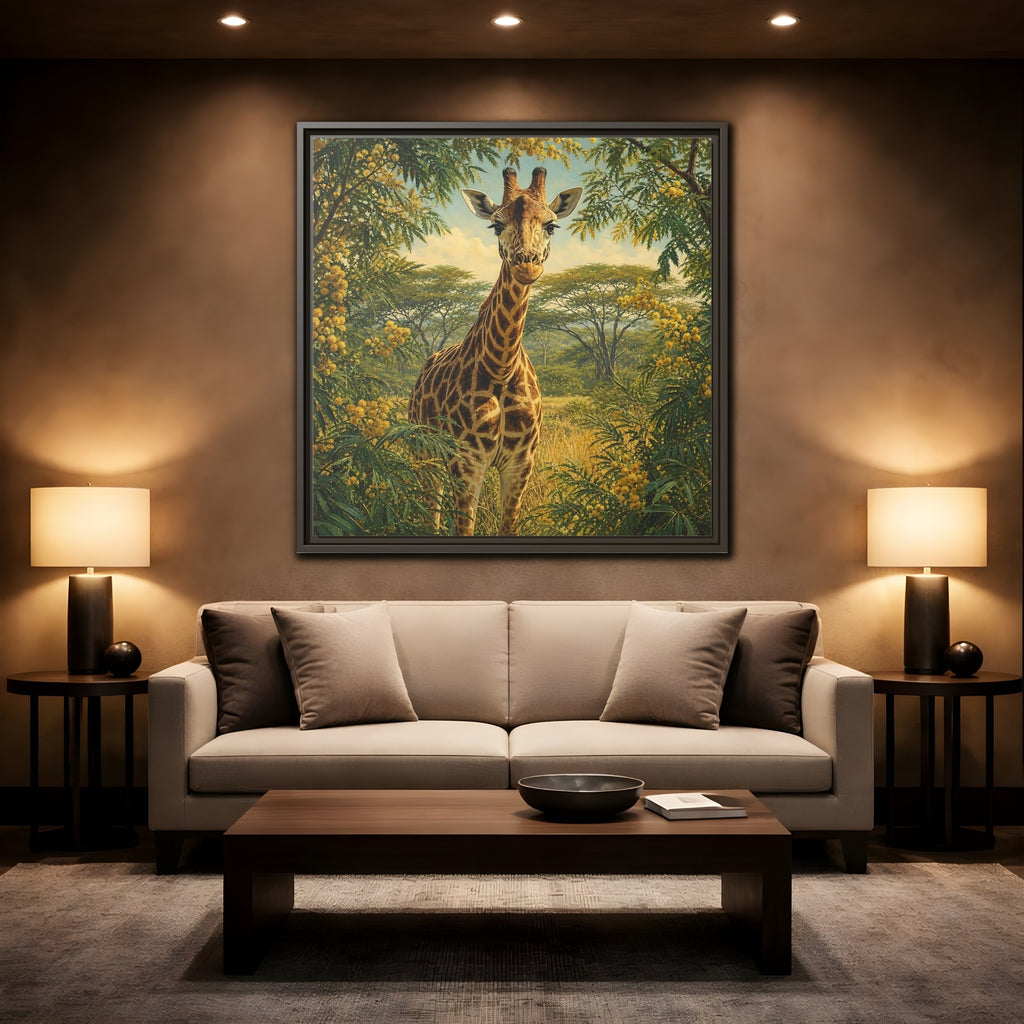 Mockup 2. Animals Giraffe Giraffe Safari shown as stretched canvas wall art