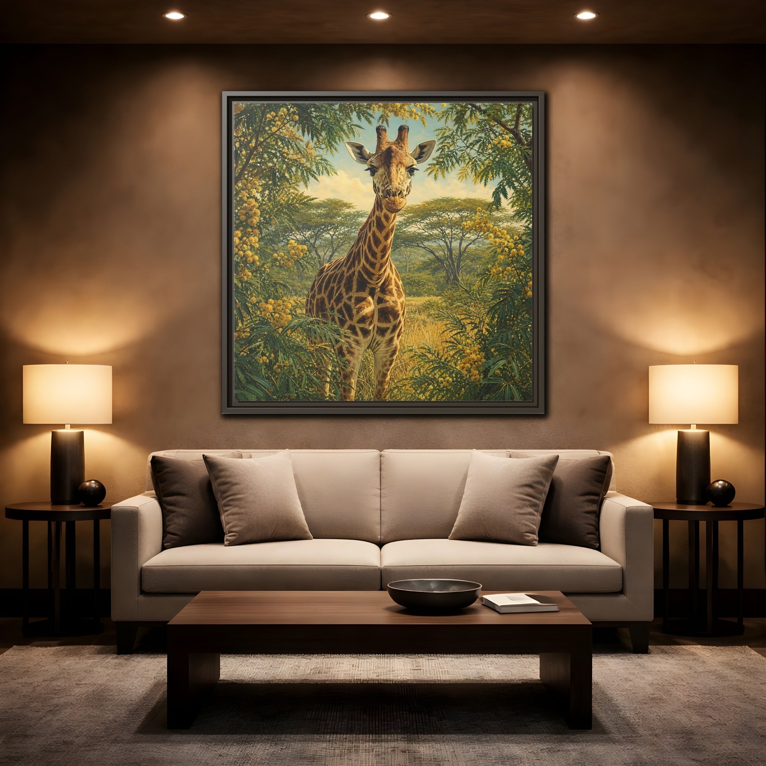 Mockup 2. Animals Giraffe Giraffe Safari shown as stretched canvas wall art
