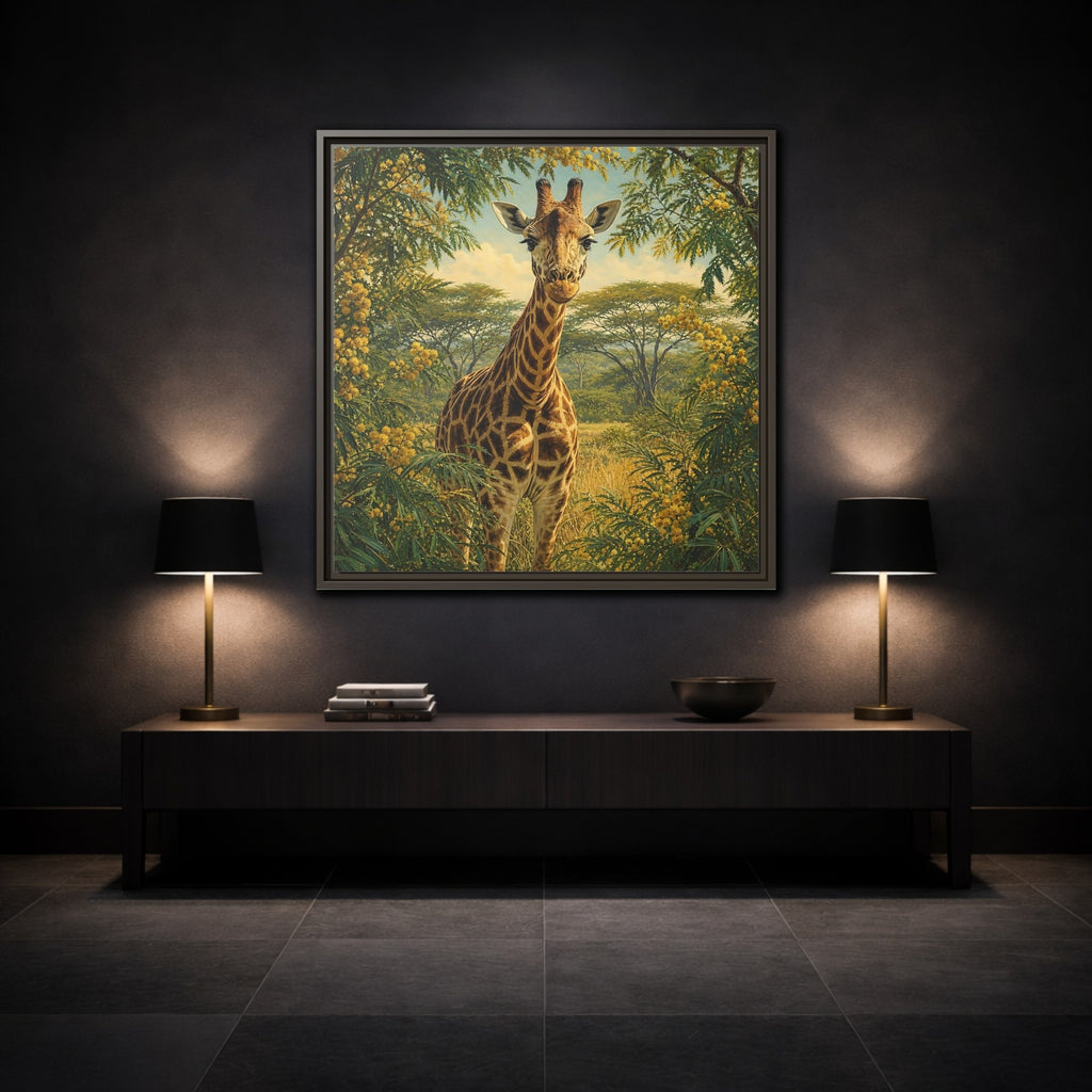 Mockup 3. Animals Giraffe Giraffe Safari shown as stretched canvas wall art