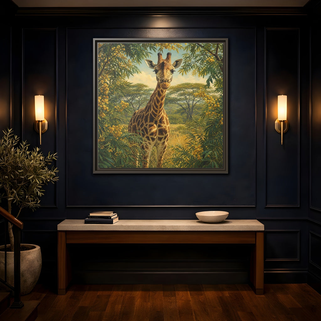 Mockup 4. Animals Giraffe Giraffe Safari shown as stretched canvas wall art