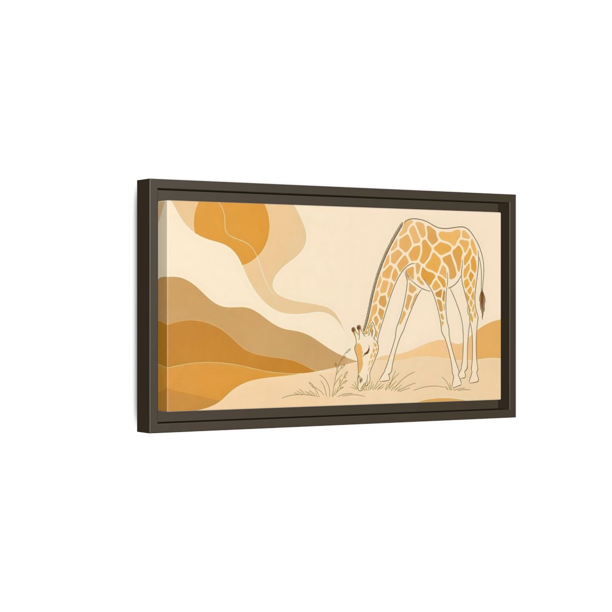 Side Mockup 7. Animals Giraffe Orange And Brown shown as stretched canvas wall art