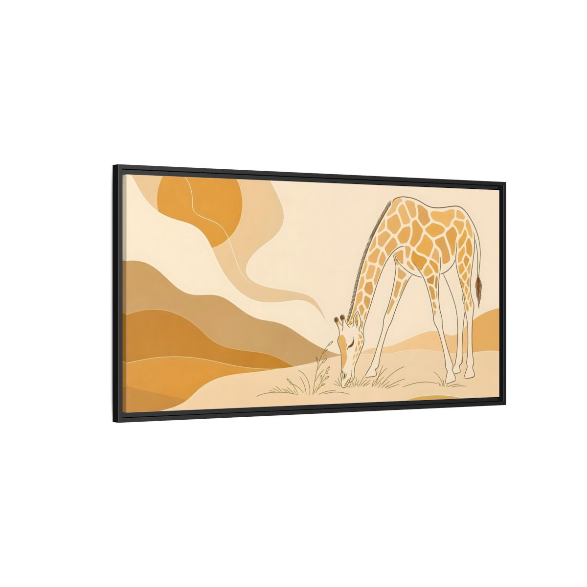 Side Mockup 5. Animals Giraffe Orange And Brown shown as stretched canvas wall art