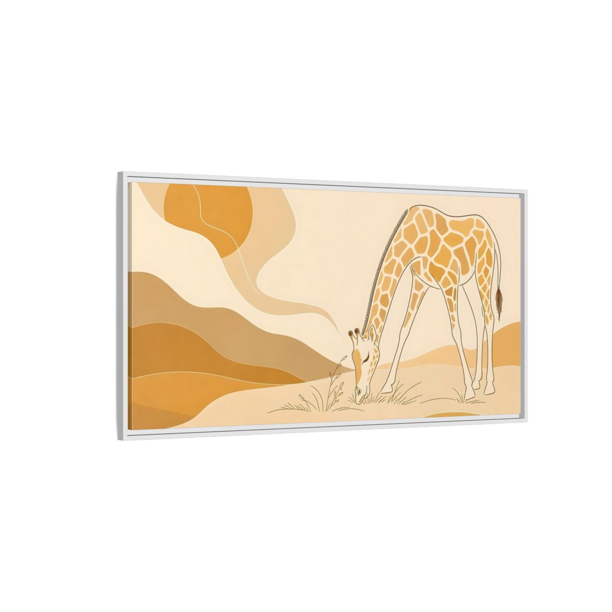 Side Mockup 3. Animals Giraffe Orange And Brown shown as stretched canvas wall art