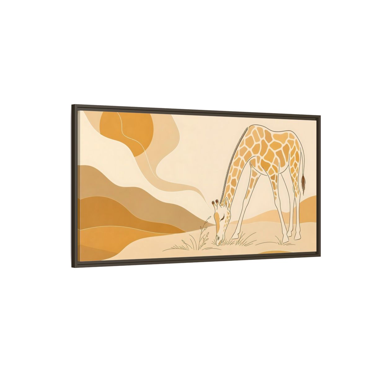 Side Mockup 4. Animals Giraffe Orange And Brown shown as stretched canvas wall art