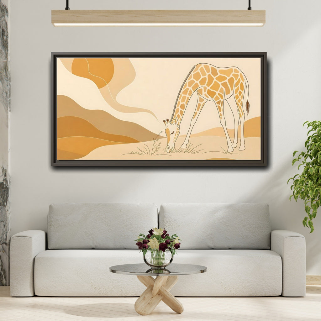 Mockup 2. Animals Giraffe Orange And Brown shown as stretched canvas wall art