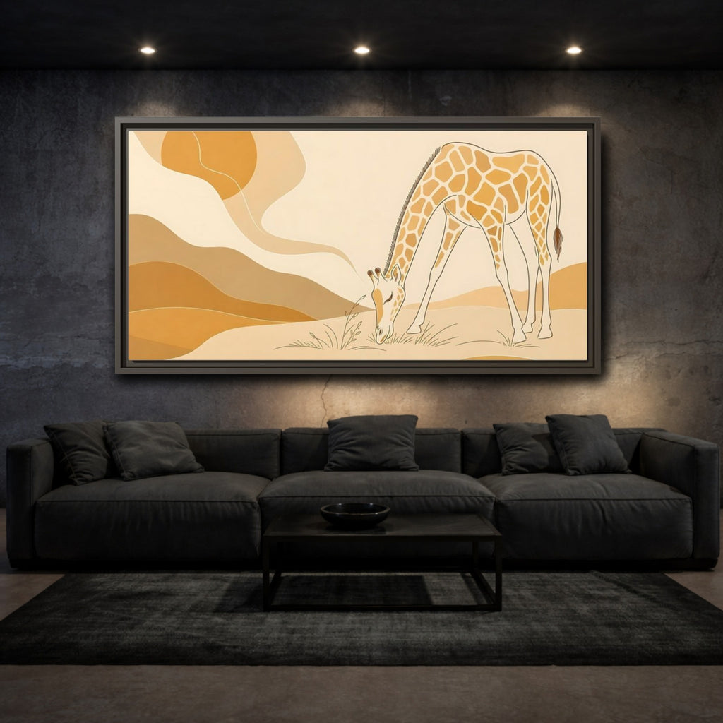 Mockup 3. Animals Giraffe Orange And Brown shown as stretched canvas wall art