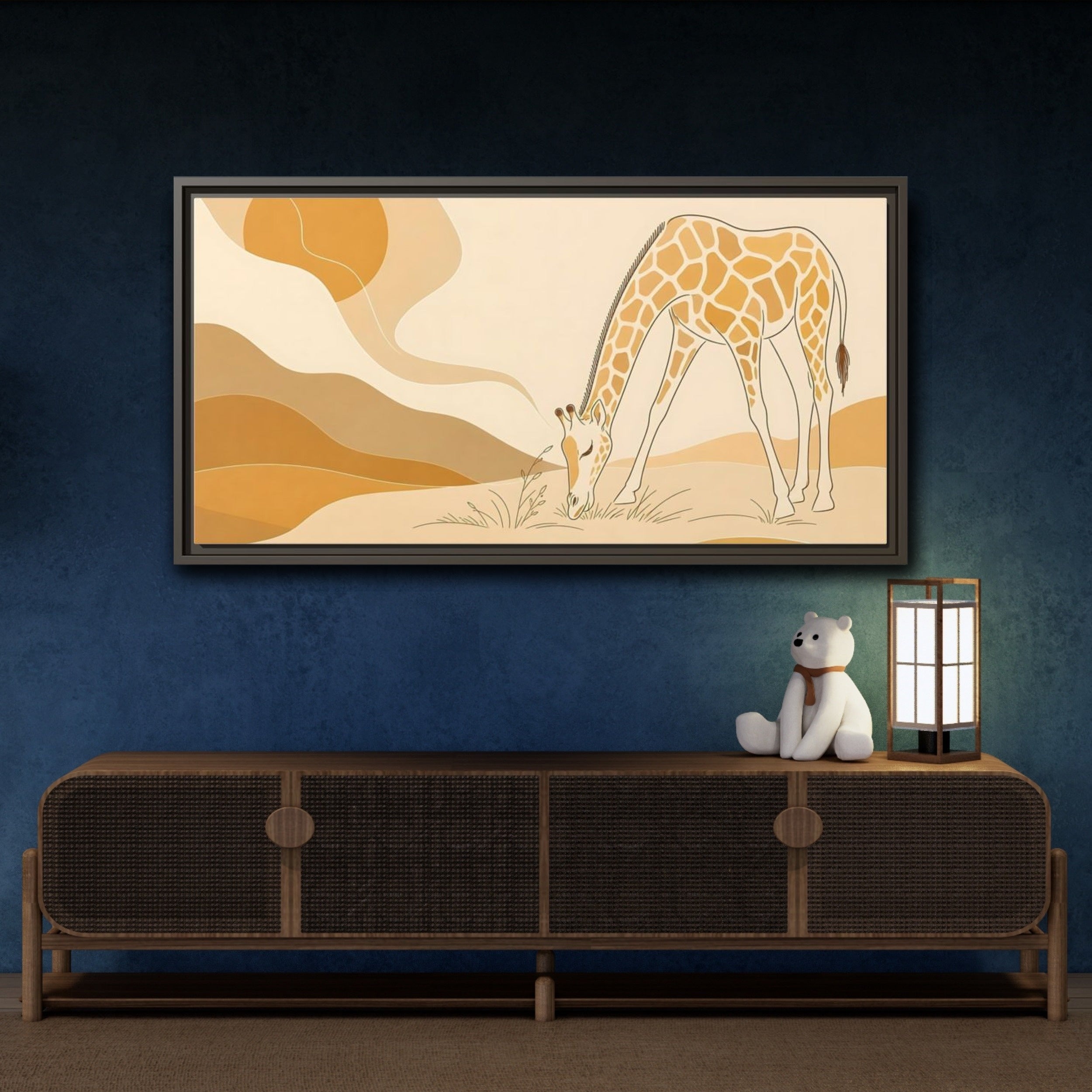 Mockup 4. Animals Giraffe Orange And Brown shown as stretched canvas wall art