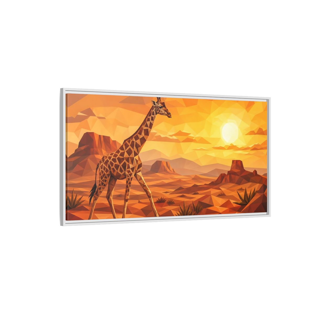 Side Mockup 3. Animals Giraffe Orange Geometric shown as stretched canvas wall art