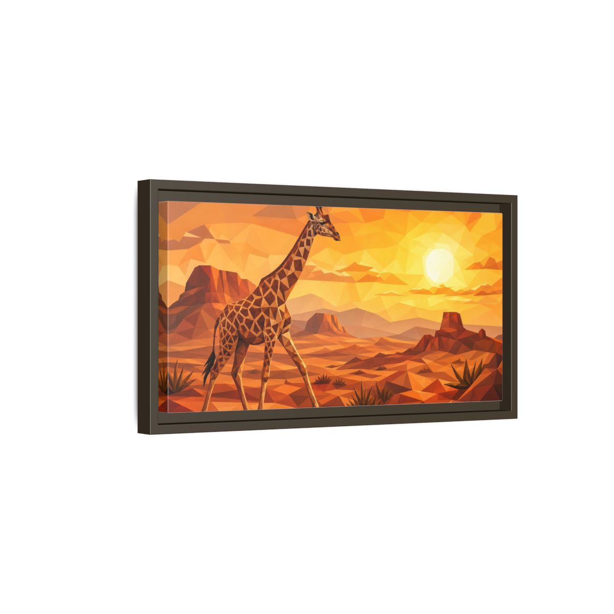 Side Mockup 7. Animals Giraffe Orange Geometric shown as stretched canvas wall art