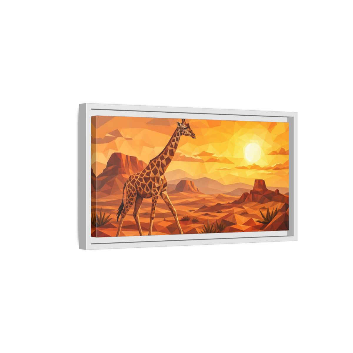 Side Mockup 6. Animals Giraffe Orange Geometric shown as stretched canvas wall art