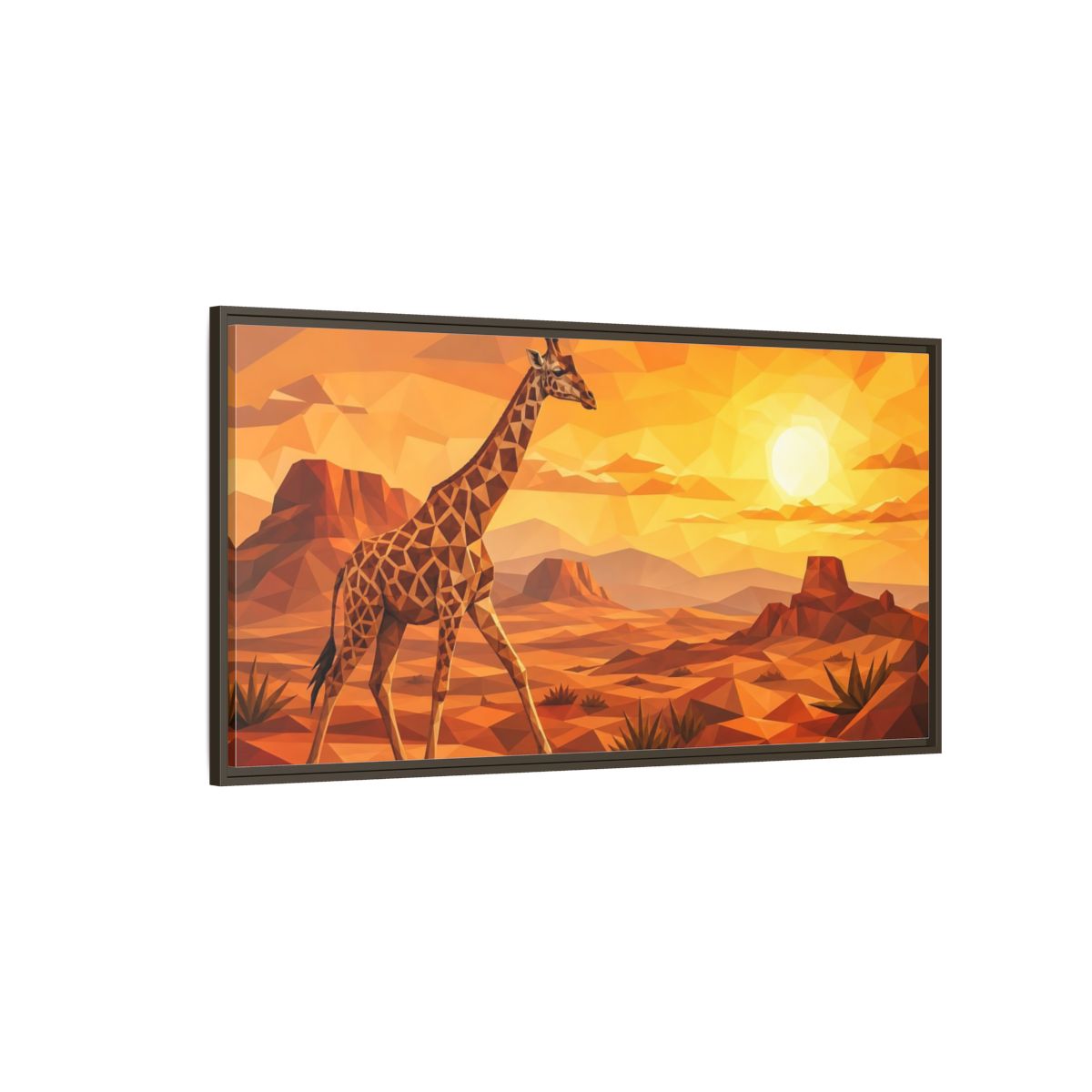 Side Mockup 4. Animals Giraffe Orange Geometric shown as stretched canvas wall art