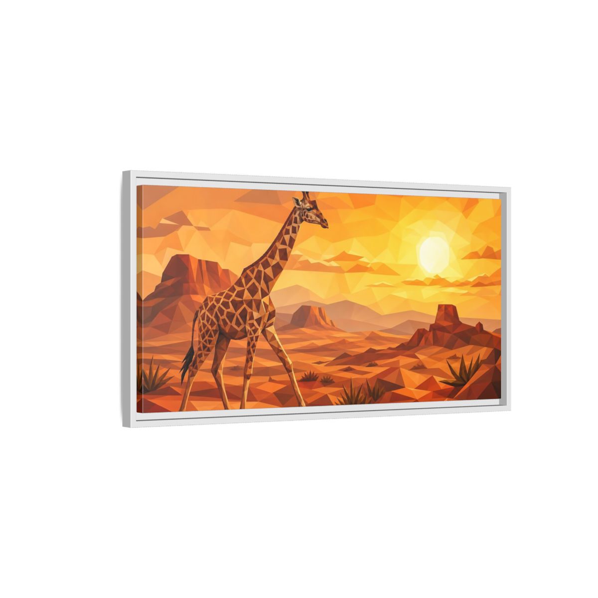 Side Mockup 1. Animals Giraffe Orange Geometric shown as stretched canvas wall art