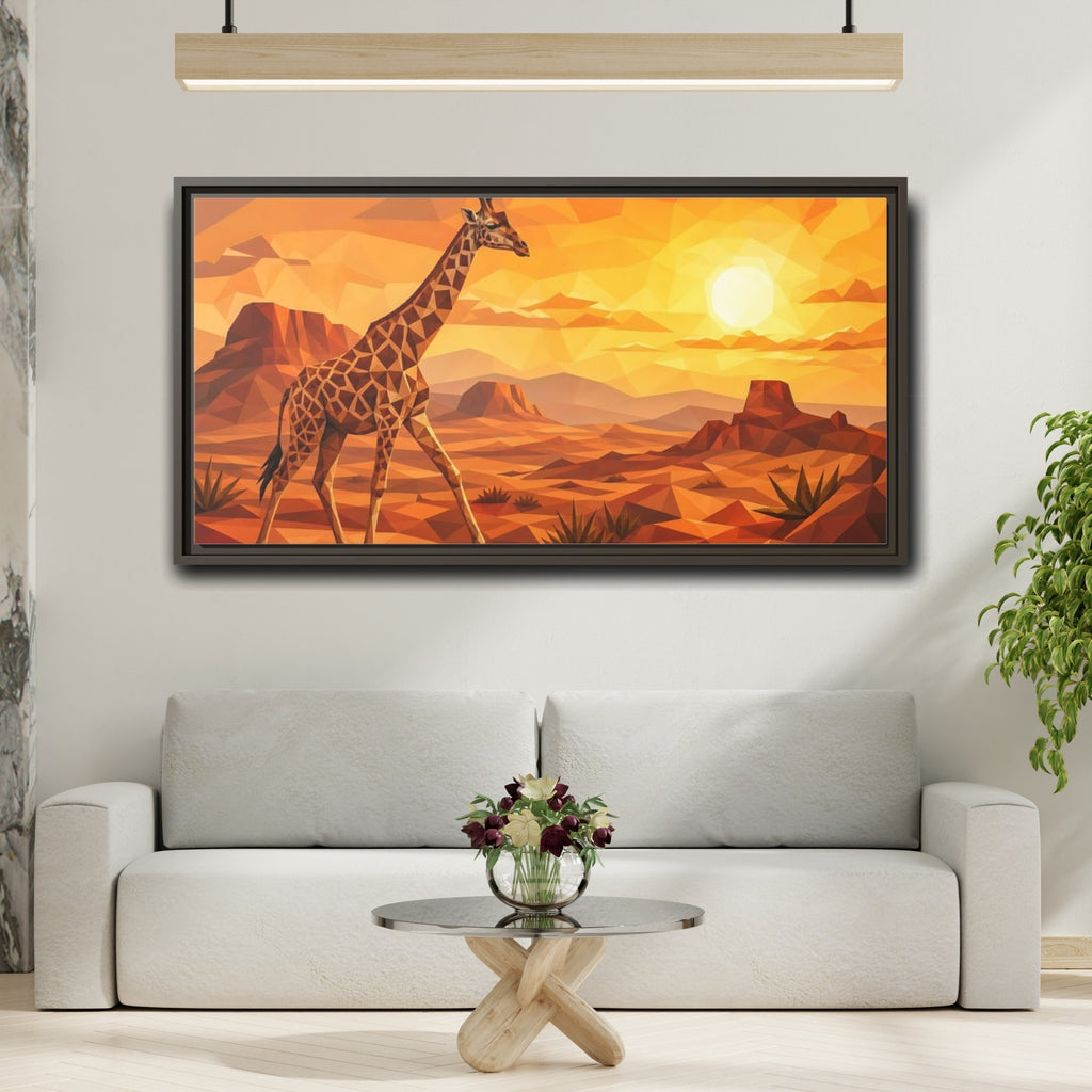 Mockup 2. Animals Giraffe Orange Geometric shown as stretched canvas wall art
