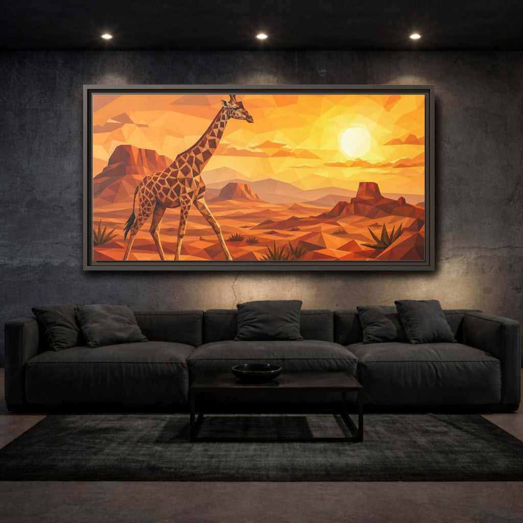 Mockup 3. Animals Giraffe Orange Geometric shown as stretched canvas wall art